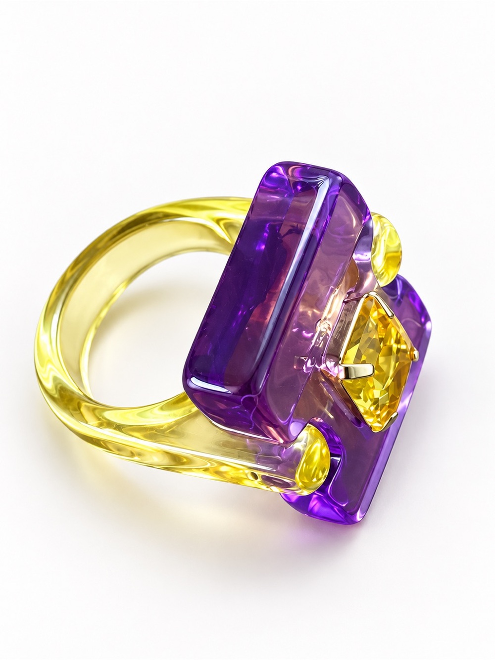 Network Purple & Yellow Resin Crystal Statement Ring – Approx. Size 7